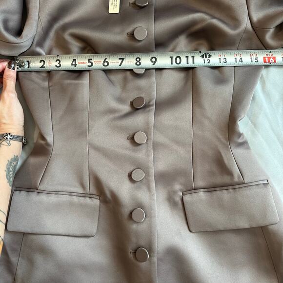 Anthropologie Mare Mare Taupe, Long Sleeve, Button Front Mini Dress NWT- 2XS - Picture 10 of 12